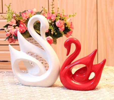 Enfeites de cisne de casal de porcelana para presentes para novos casais